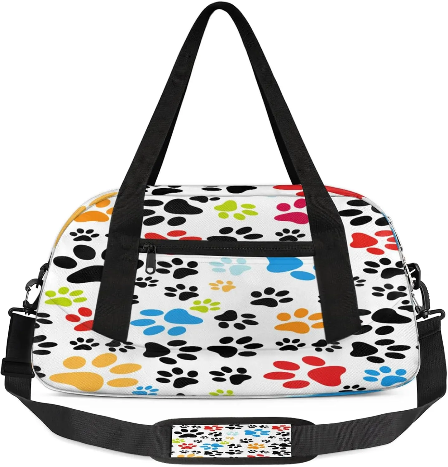 Colorful Dogs Paw Kids Duffel Bag Lightweight Waterproof Sports Gym Bag with Front Zipper Pocket Foldable Weekender Overnight Bag for School Practice Gymnastic Ballet