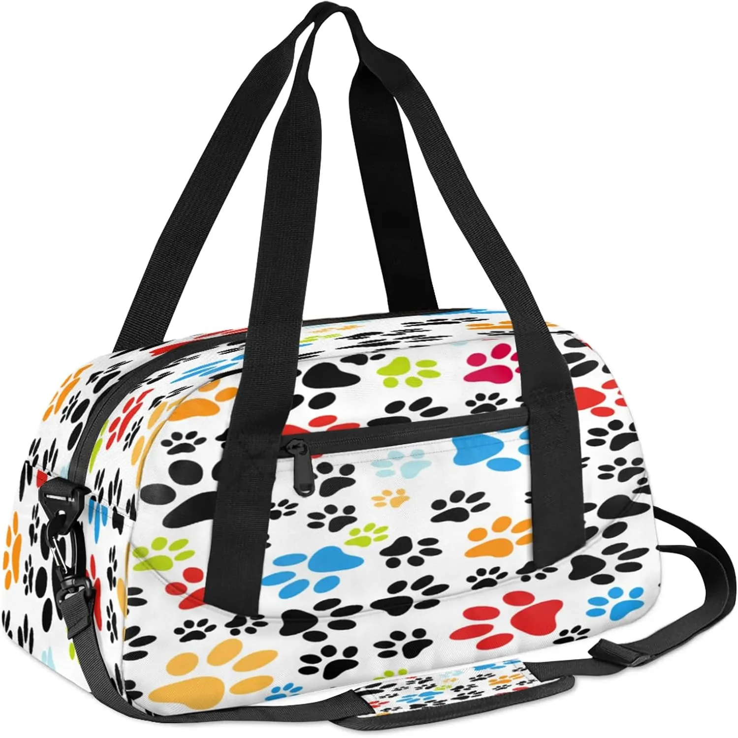 Colorful Dogs Paw Kids Duffel Bag Lightweight Waterproof Sports Gym Bag with Front Zipper Pocket Foldable Weekender Overnight Bag for School Practice Gymnastic Ballet