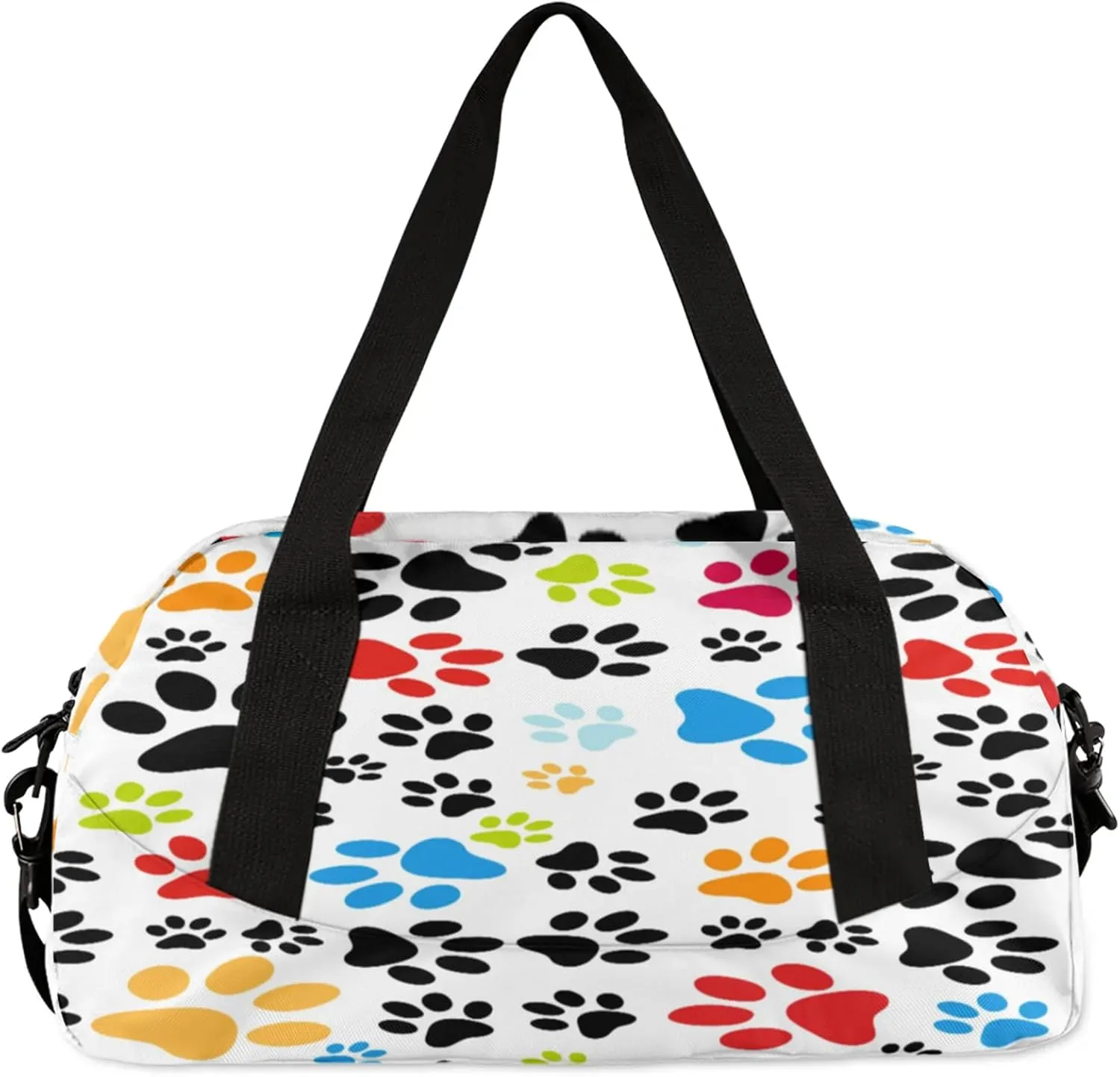 Colorful Dogs Paw Kids Duffel Bag Lightweight Waterproof Sports Gym Bag with Front Zipper Pocket Foldable Weekender Overnight Bag for School Practice Gymnastic Ballet
