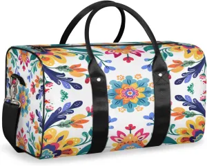 Colorful Floral Summer Flowers Travel Duffle Bag, Sports Gym Bags for Women Men, Carry On Weekender Overnight Workout Airplane Trips Bag