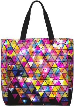 Colorful Geometric Triangle print Women Tote Bags with Inner Bag Handbags with Pattern for Shopping Office