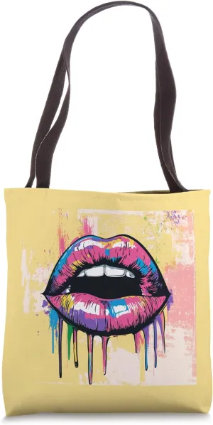 Colorful Glossy Lips Pop Art Design for Bold Fashion Fans Tote Bag