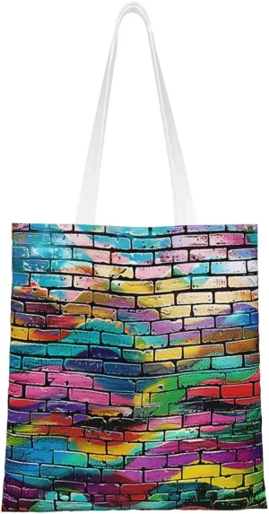 Colorful Graffiti Brick Print Reusable Foldable Shopping Bag Shoulder Bag for Shopper School Work Travel Black One Size, black, Einheitsgröße