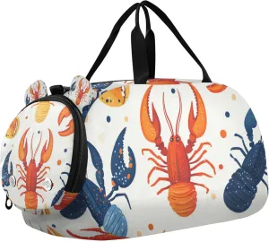 Colorful Lobsters Duffle Bag for Toddler Boys Girls, Gym Sports Bag with Shoe Compartments, Kids Travel Overnight Weekender Shoulder Bag