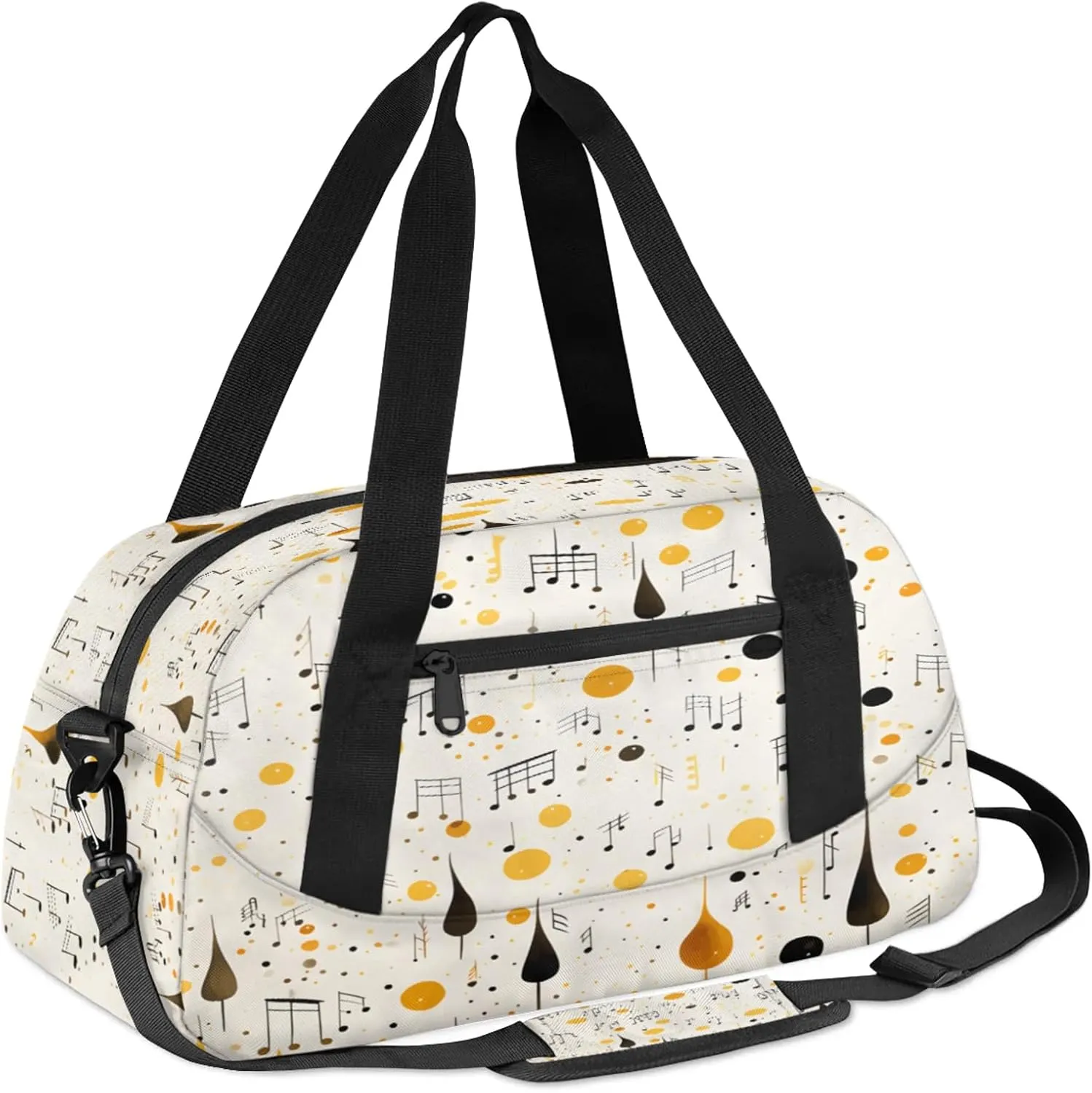 Colorful Music Note Print Kids Duffel Bag Lightweight Waterproof Sports Gym Bag with Front Zipper Pocket Foldable Weekender Overnight Bag for School Practice Gymnastic Ballet