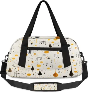 Colorful Music Note Print Kids Duffel Bag Lightweight Waterproof Sports Gym Bag with Front Zipper Pocket Foldable Weekender Overnight Bag for School Practice Gymnastic Ballet