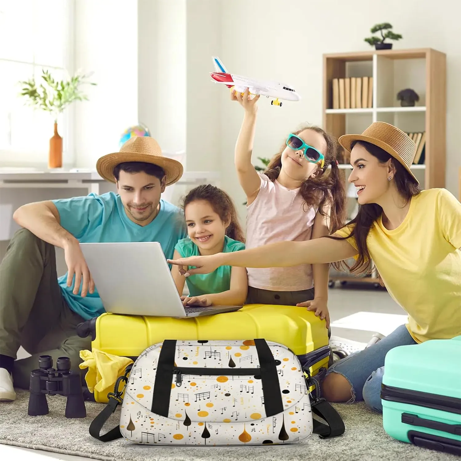 Colorful Music Note Print Kids Duffel Bag Lightweight Waterproof Sports Gym Bag with Front Zipper Pocket Foldable Weekender Overnight Bag for School Practice Gymnastic Ballet