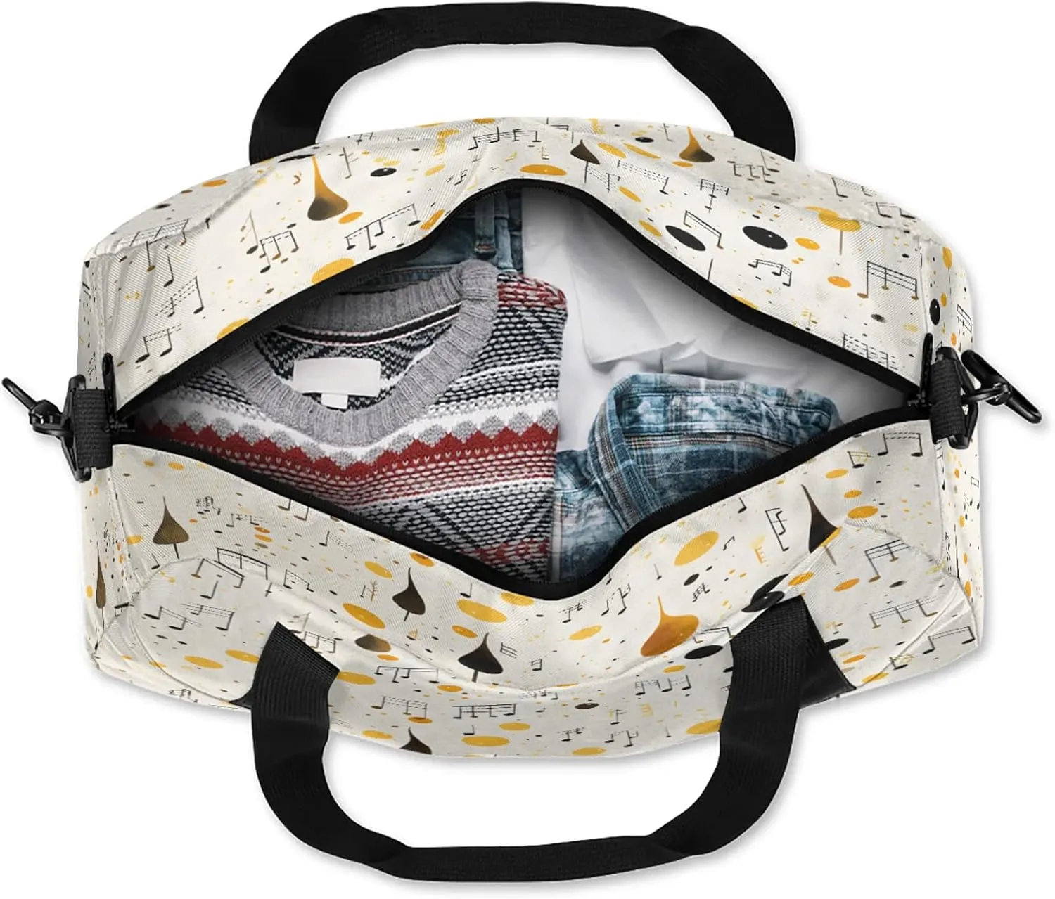 Colorful Music Note Print Kids Duffel Bag Lightweight Waterproof Sports Gym Bag with Front Zipper Pocket Foldable Weekender Overnight Bag for School Practice Gymnastic Ballet
