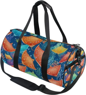 Colorful Stingray Fish and Coral Gym Duffle Bag Women Men Sports Fitness Bag for Travel Workout Gymnastics Dance Ballet