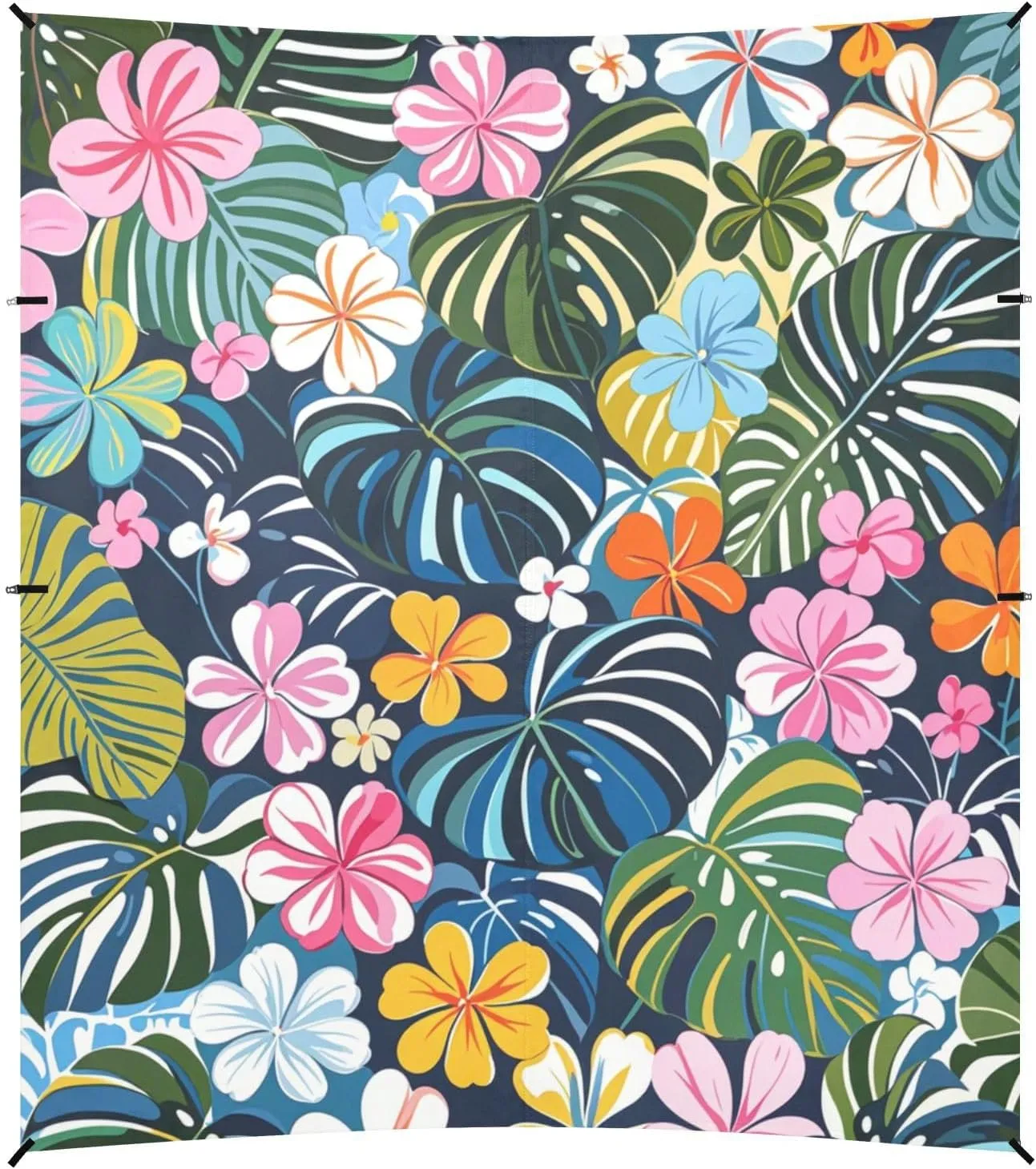 Colorful Summer Hawaiian Flowers Beach Canopy UPF50  Waterproof Outdoor Sun Shade with Sand Shovel for Camping, Picnics, Backyard & Fishing