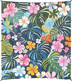 Colorful Summer Hawaiian Flowers Beach Canopy UPF50  Waterproof Outdoor Sun Shade with Sand Shovel for Camping, Picnics, Backyard & Fishing