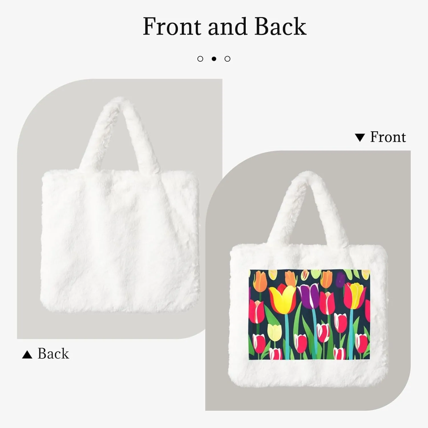 Colorful Tulips Printing Fluffy Shoulder Bag Ladies Plush Underarm Bag Tote Bag Furry Purse Handbag For Work Travel
