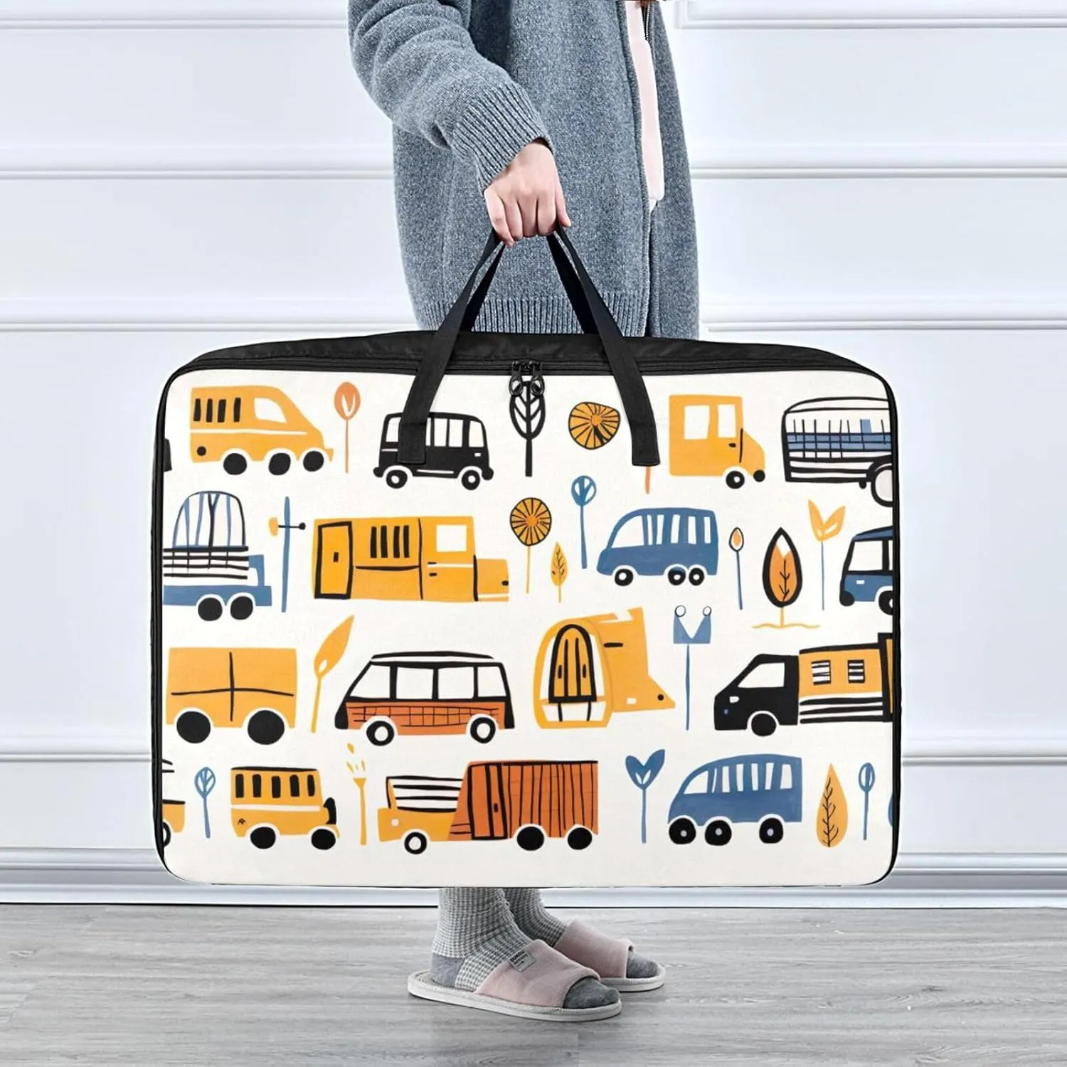 Colorful Vehicles Storage Bag, 27.5x19.7x11 in, Collapsible Moving Bags Zippered Storage Bag for Moving