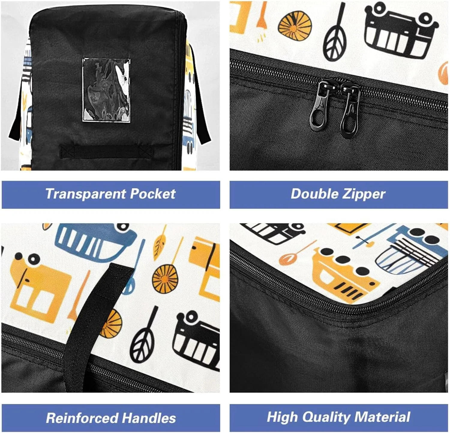 Colorful Vehicles Storage Bag, 27.5x19.7x11 in, Collapsible Moving Bags Zippered Storage Bag for Moving