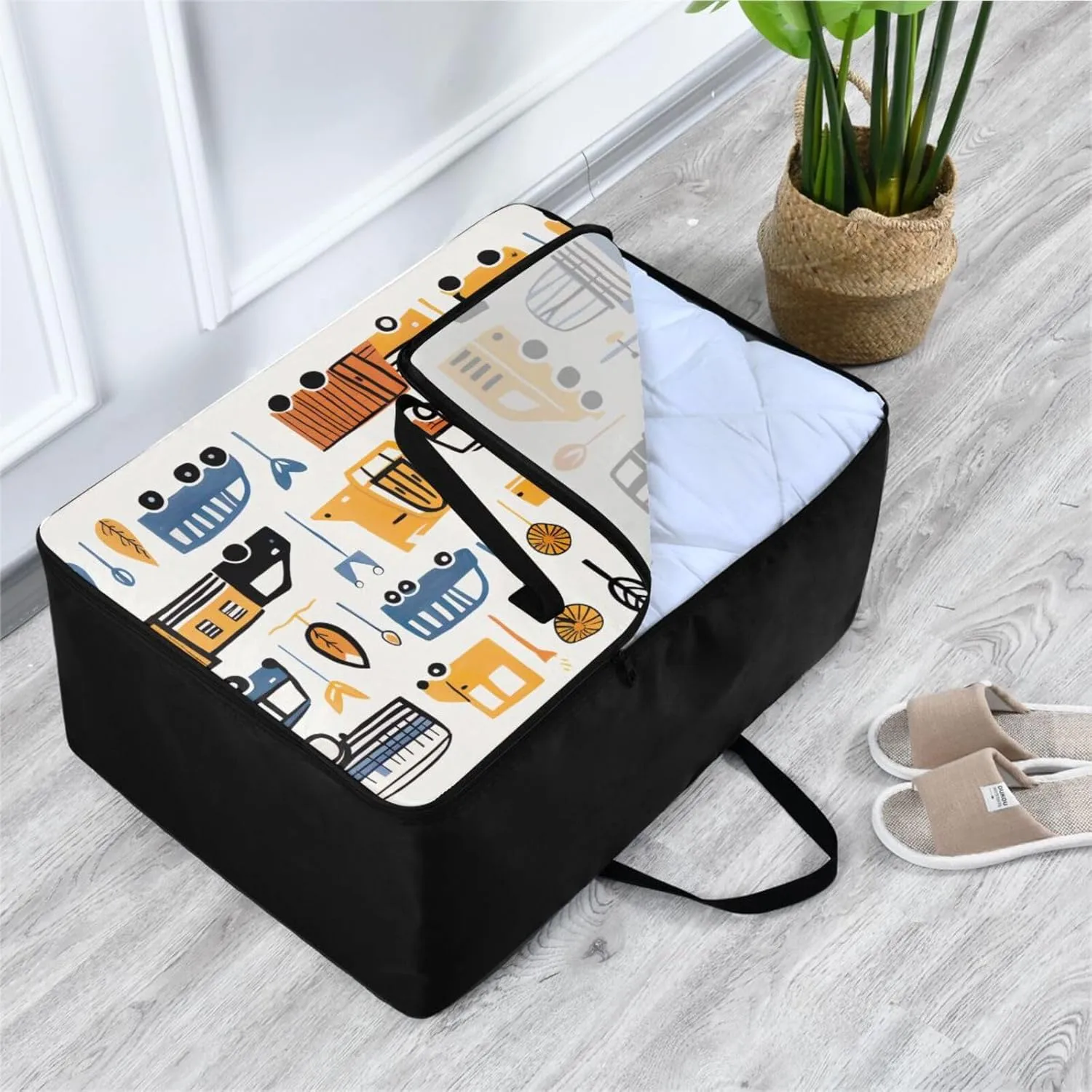 Colorful Vehicles Storage Bag, 27.5x19.7x11 in, Collapsible Moving Bags Zippered Storage Bag for Moving