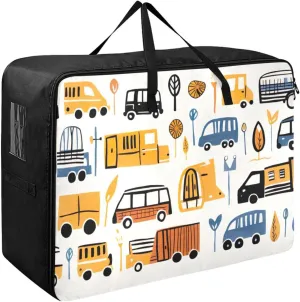 Colorful Vehicles Storage Bag, 27.5x19.7x11 in, Collapsible Moving Bags Zippered Storage Bag for Moving