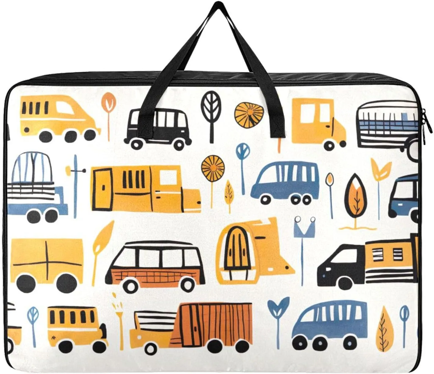 Colorful Vehicles Storage Bag, 27.5x19.7x11 in, Collapsible Moving Bags Zippered Storage Bag for Moving