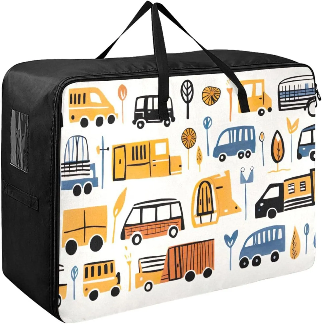 Colorful Vehicles Storage Bag, 27.5x19.7x11 in, Collapsible Moving Bags Zippered Storage Bag for Moving
