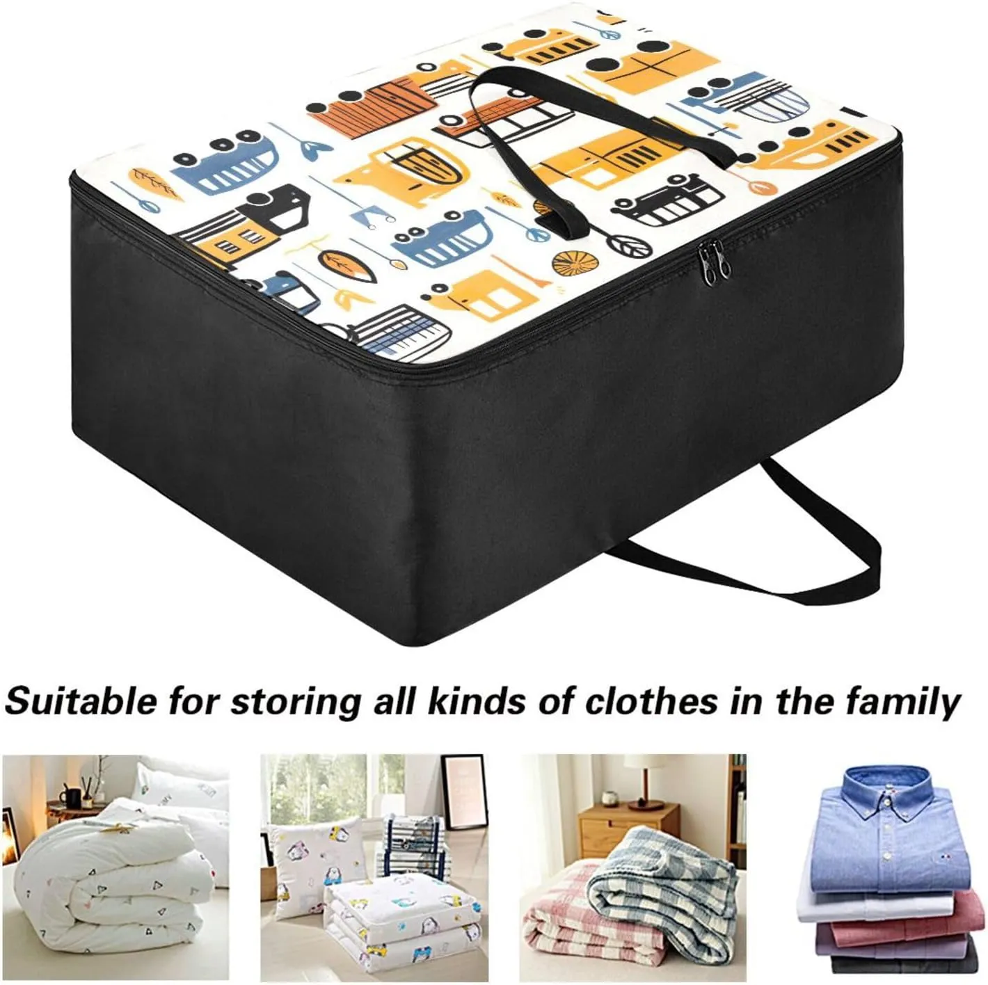 Colorful Vehicles Storage Bag, 27.5x19.7x11 in, Collapsible Moving Bags Zippered Storage Bag for Moving