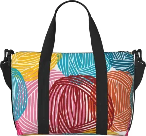 Colorful Wool Balls Travel Bag for Women Men Weekender Bags Carry on Overnight Bag Tote Bag Yoga Gym Bag for Gym, Work, Weekend, Travel, Personal Items