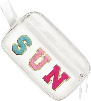 COSHAYSOO Clear SUN Makeup Bag Sunscreen SPF Pouch Beach Pool Lake Spa Travel Cosmetic Toiletry Stuff Organizer for Women Teenage Girls Mothers Day Nurse Appreciation Graduation Preppy Gifts