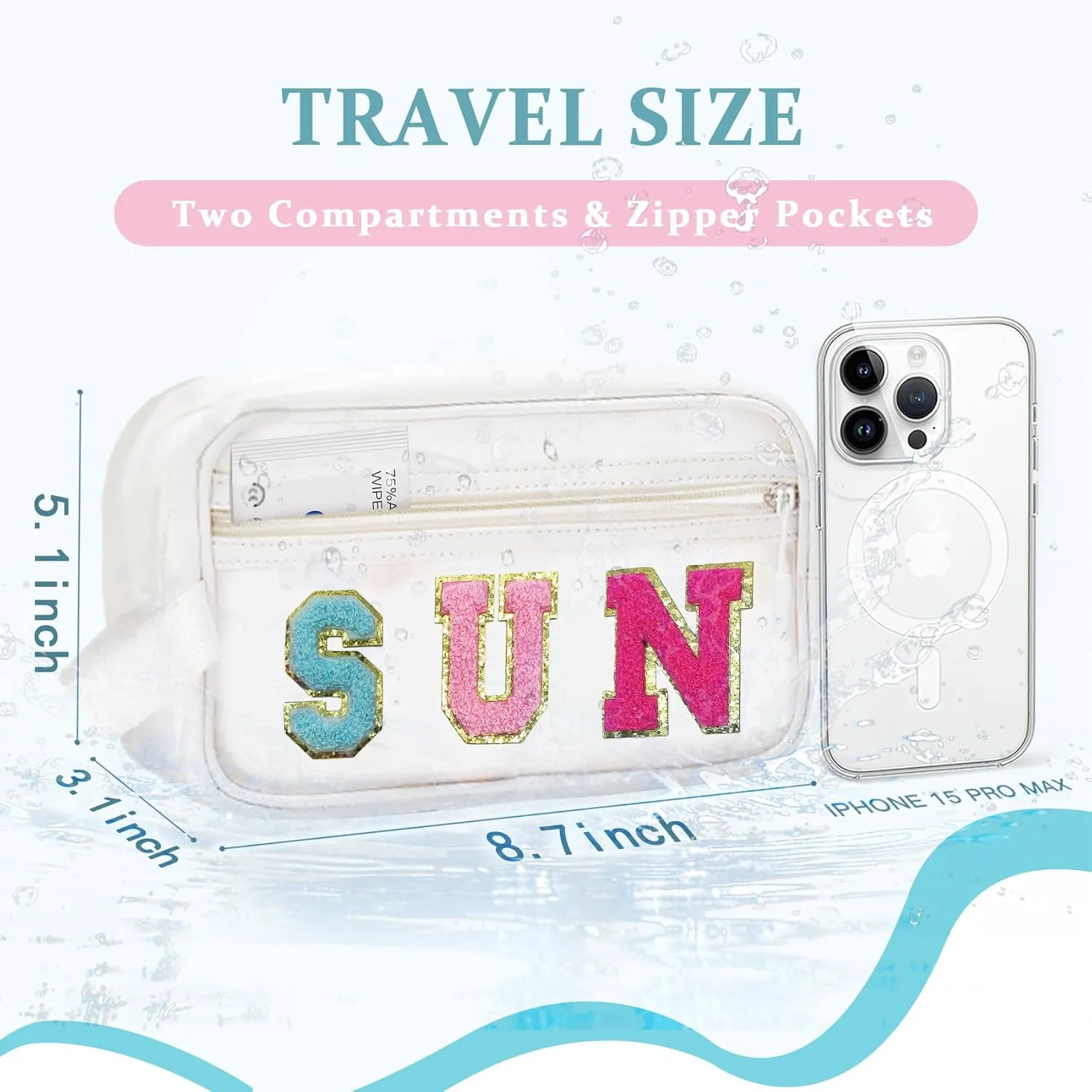 COSHAYSOO Clear SUN Makeup Bag Sunscreen SPF Pouch Beach Pool Lake Spa Travel Cosmetic Toiletry Stuff Organizer for Women Teenage Girls Mothers Day Nurse Appreciation Graduation Preppy Gifts