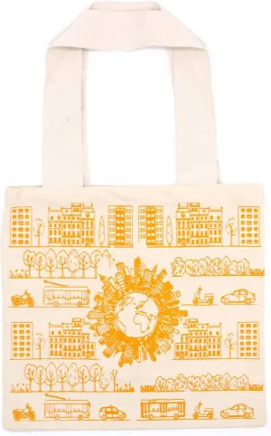 Cotton Shopping Tote Bag, 38x42 cm, City Life Design, Holds 10 Ounces, Single, Beige, Regular
