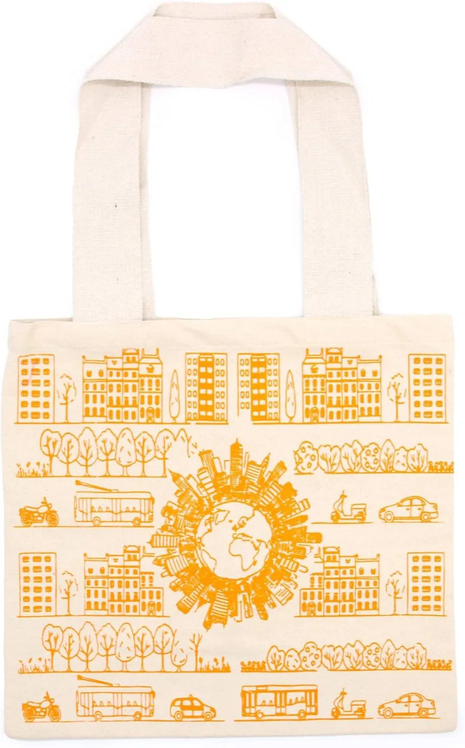 Cotton Shopping Tote Bag, 38x42 cm, City Life Design, Holds 10 Ounces, Single, Beige, Regular