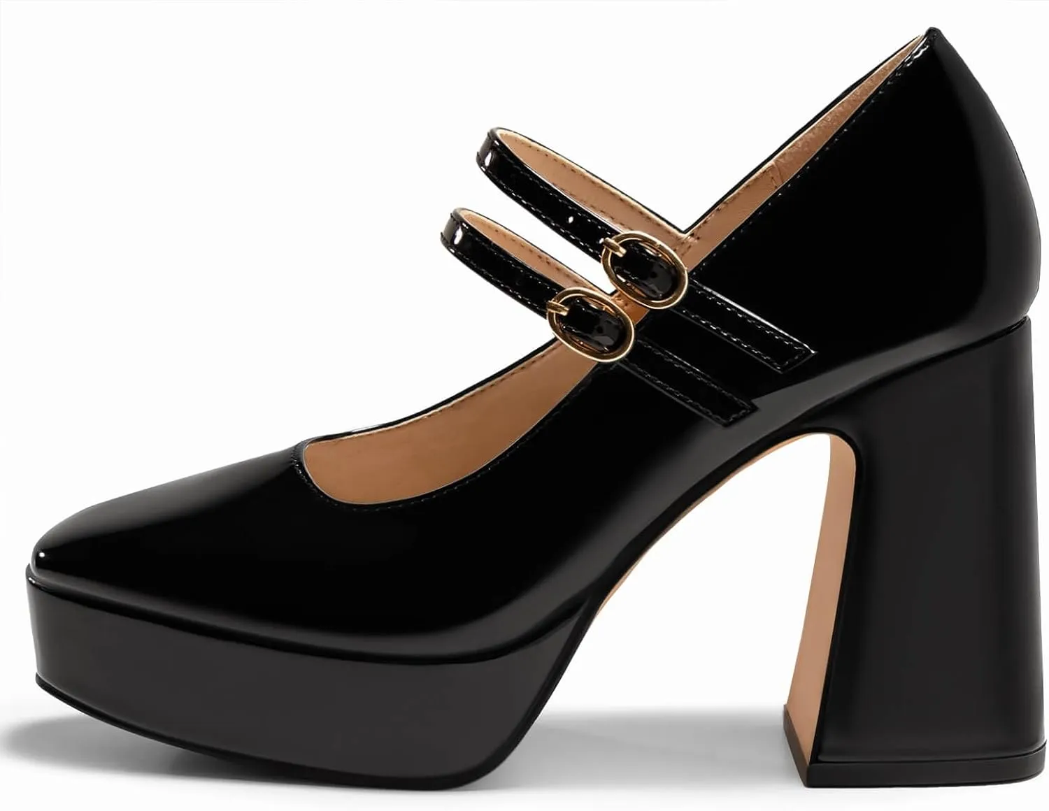 Coutgo Womens Mary Jane Platform High Heels Chunky Block Heel Closed Toe Pumps Buckle Strap Wedding Dress Shoes