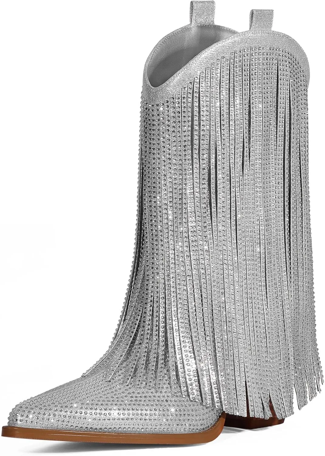 Cowboy Boots for Women - Cowgirl Western Rhinestone Sparkly Fringe Chunky Heel Pointed Toe Ankle Boots