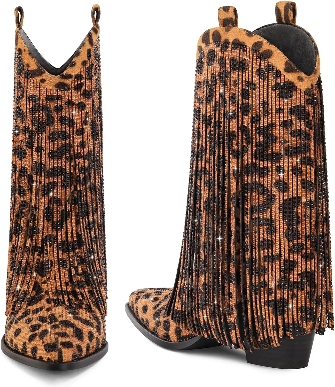 Cowboy Boots for Women - Cowgirl Western Rhinestone Sparkly Fringe Chunky Heel Pointed Toe Ankle Boots