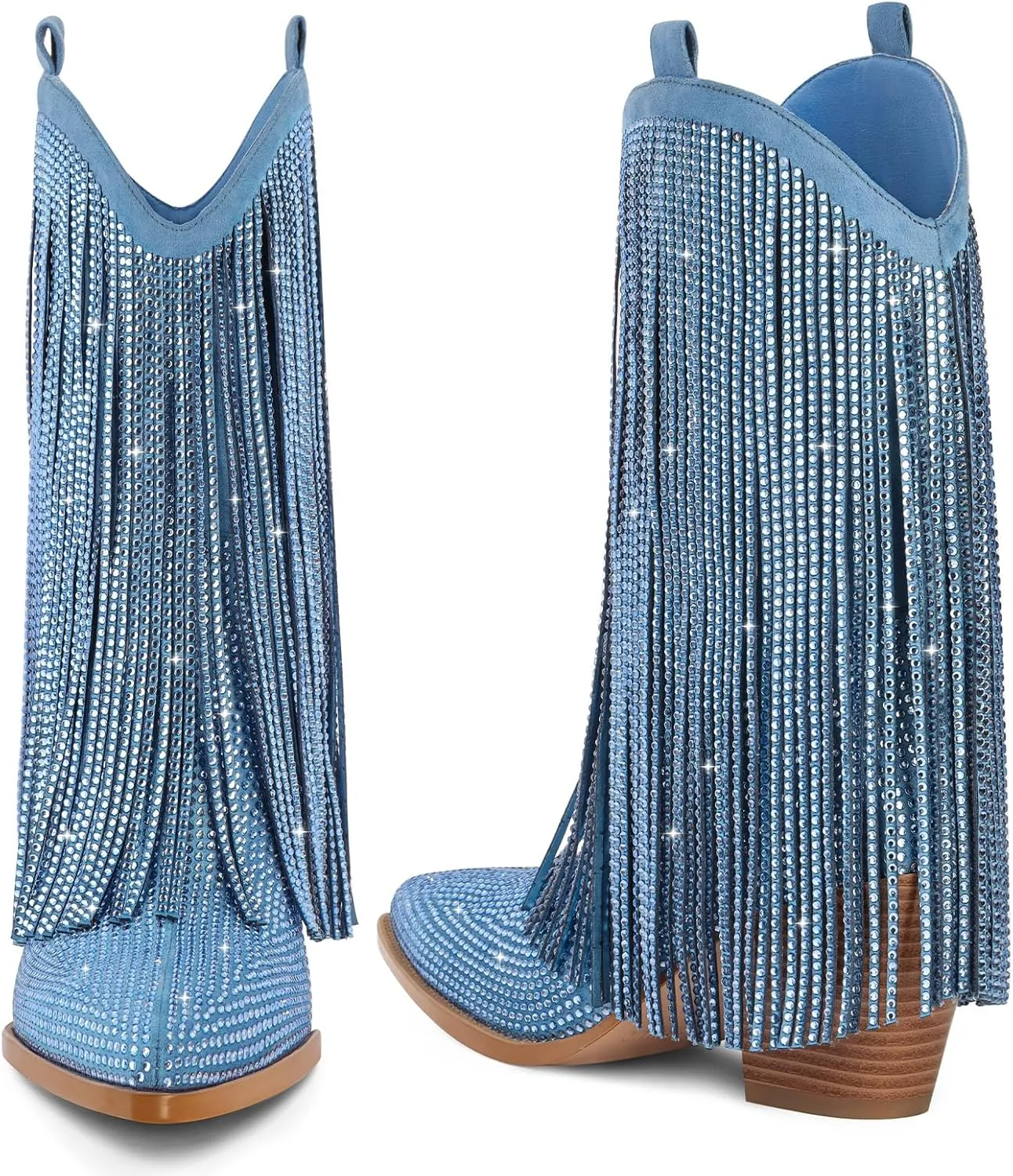 Cowboy Boots for Women - Cowgirl Western Rhinestone Sparkly Fringe Chunky Heel Pointed Toe Ankle Boots