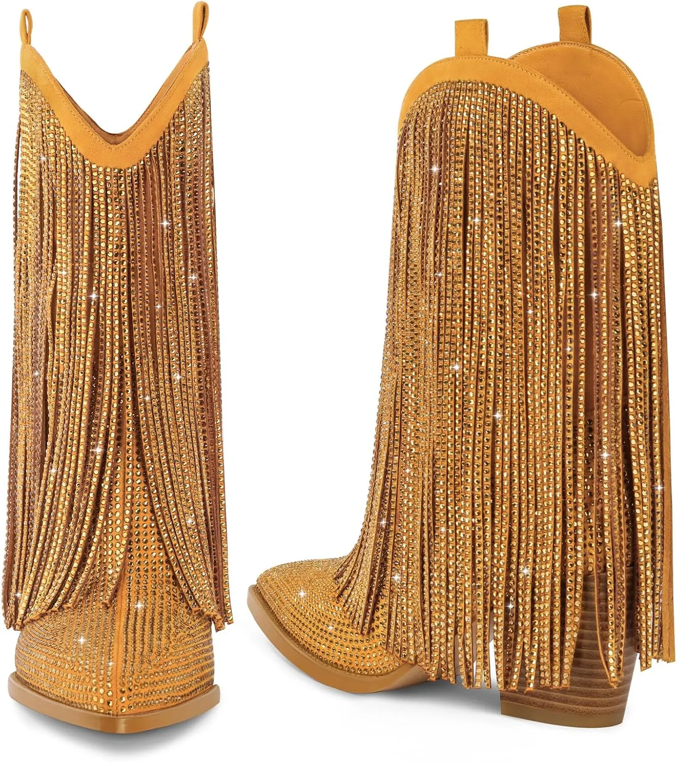 Cowboy Boots for Women - Cowgirl Western Rhinestone Sparkly Fringe Chunky Heel Pointed Toe Ankle Boots