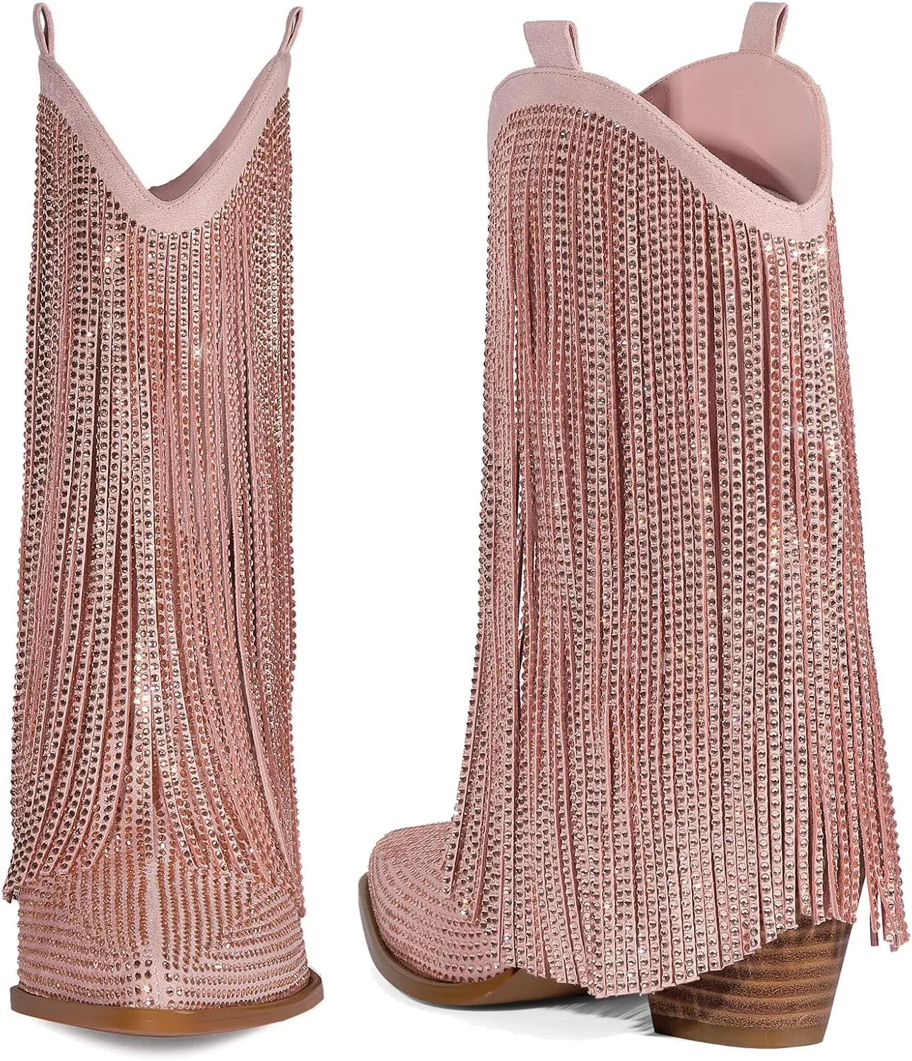 Cowboy Boots for Women - Cowgirl Western Rhinestone Sparkly Fringe Chunky Heel Pointed Toe Ankle Boots