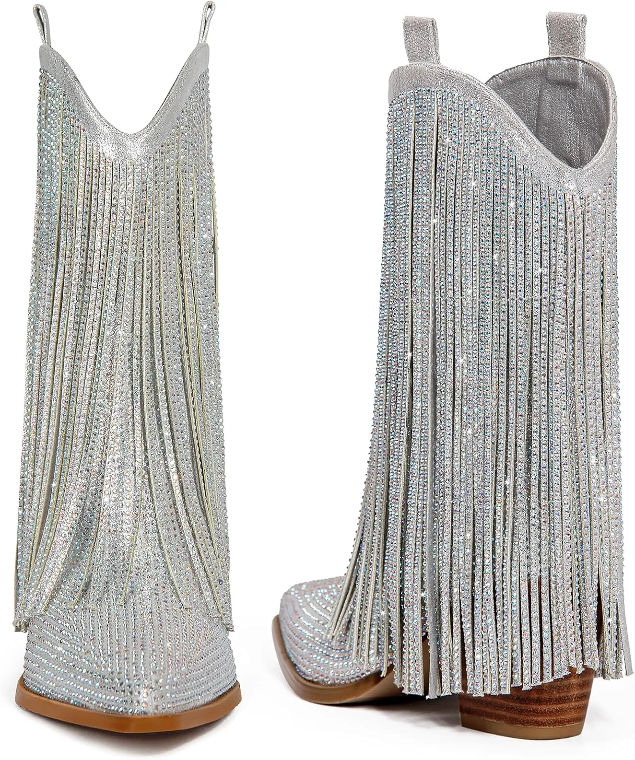 Cowboy Boots for Women - Cowgirl Western Rhinestone Sparkly Fringe Chunky Heel Pointed Toe Ankle Boots