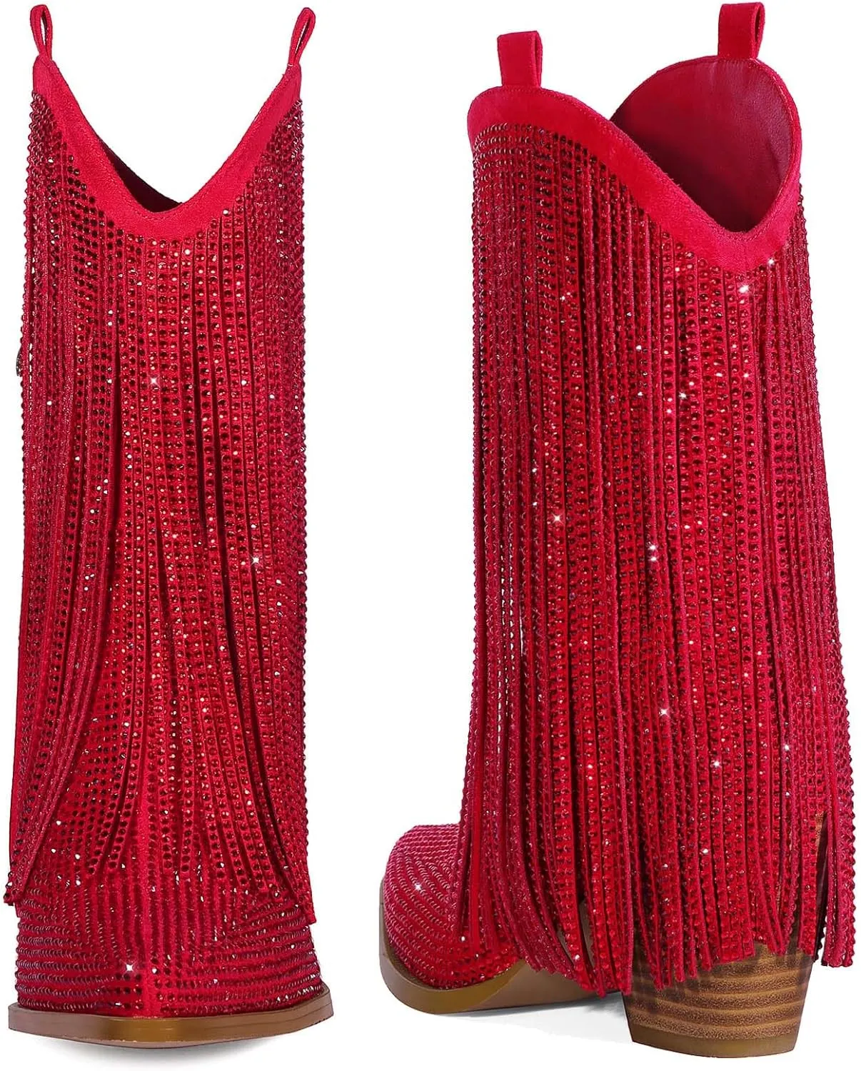 Cowboy Boots for Women - Cowgirl Western Rhinestone Sparkly Fringe Chunky Heel Pointed Toe Ankle Boots