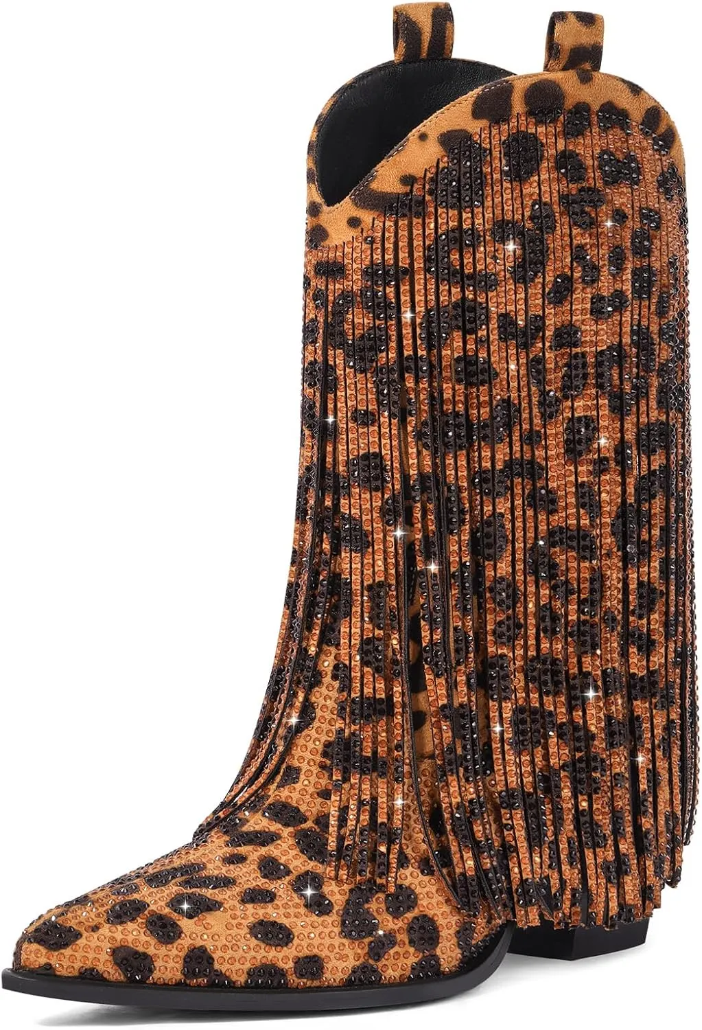 Cowboy Boots for Women - Cowgirl Western Rhinestone Sparkly Fringe Chunky Heel Pointed Toe Ankle Boots