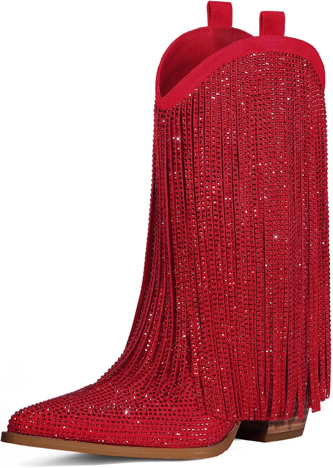 Cowboy Boots for Women - Cowgirl Western Rhinestone Sparkly Fringe Chunky Heel Pointed Toe Ankle Boots