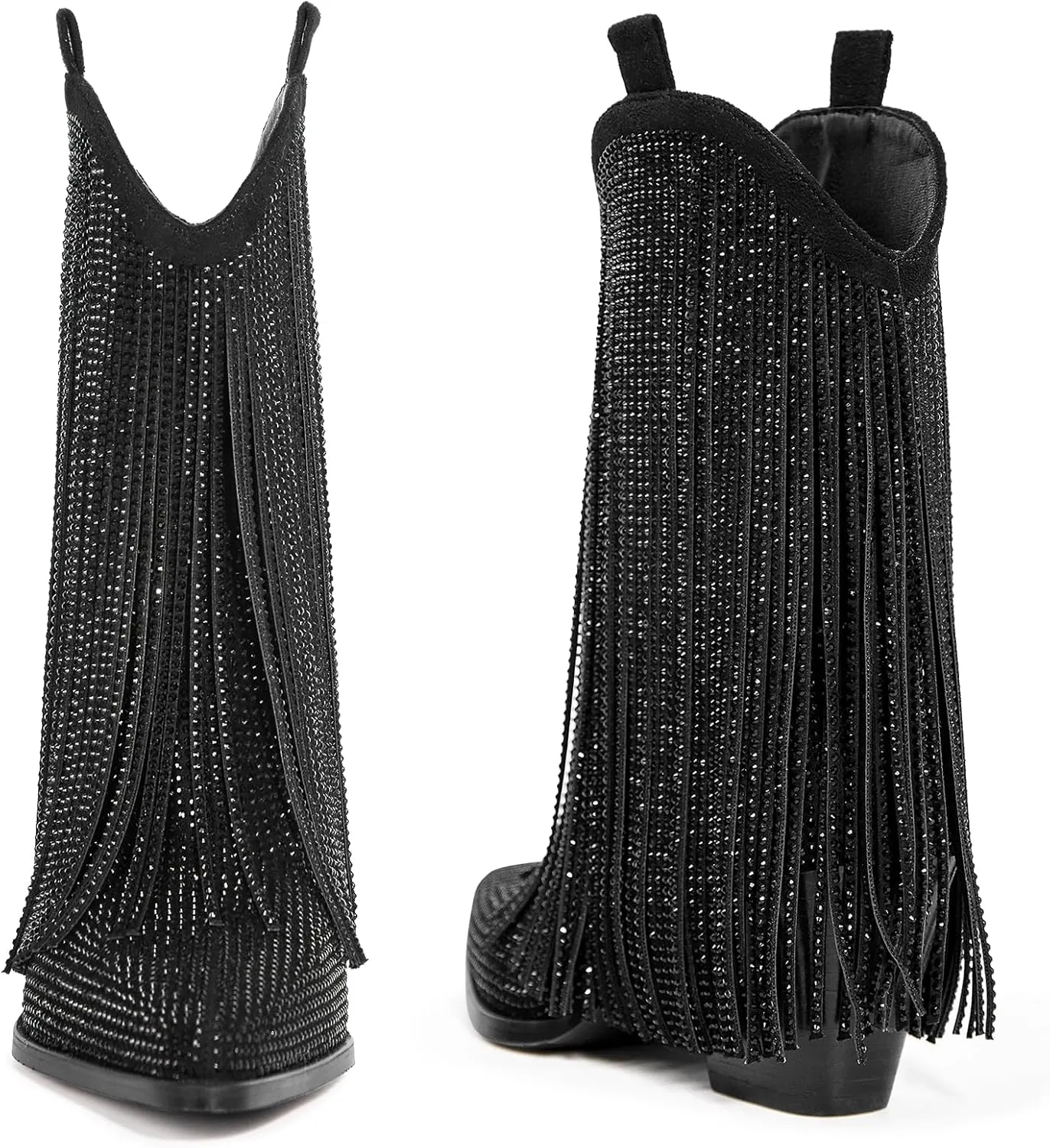Cowboy Boots for Women - Cowgirl Western Rhinestone Sparkly Fringe Chunky Heel Pointed Toe Ankle Boots