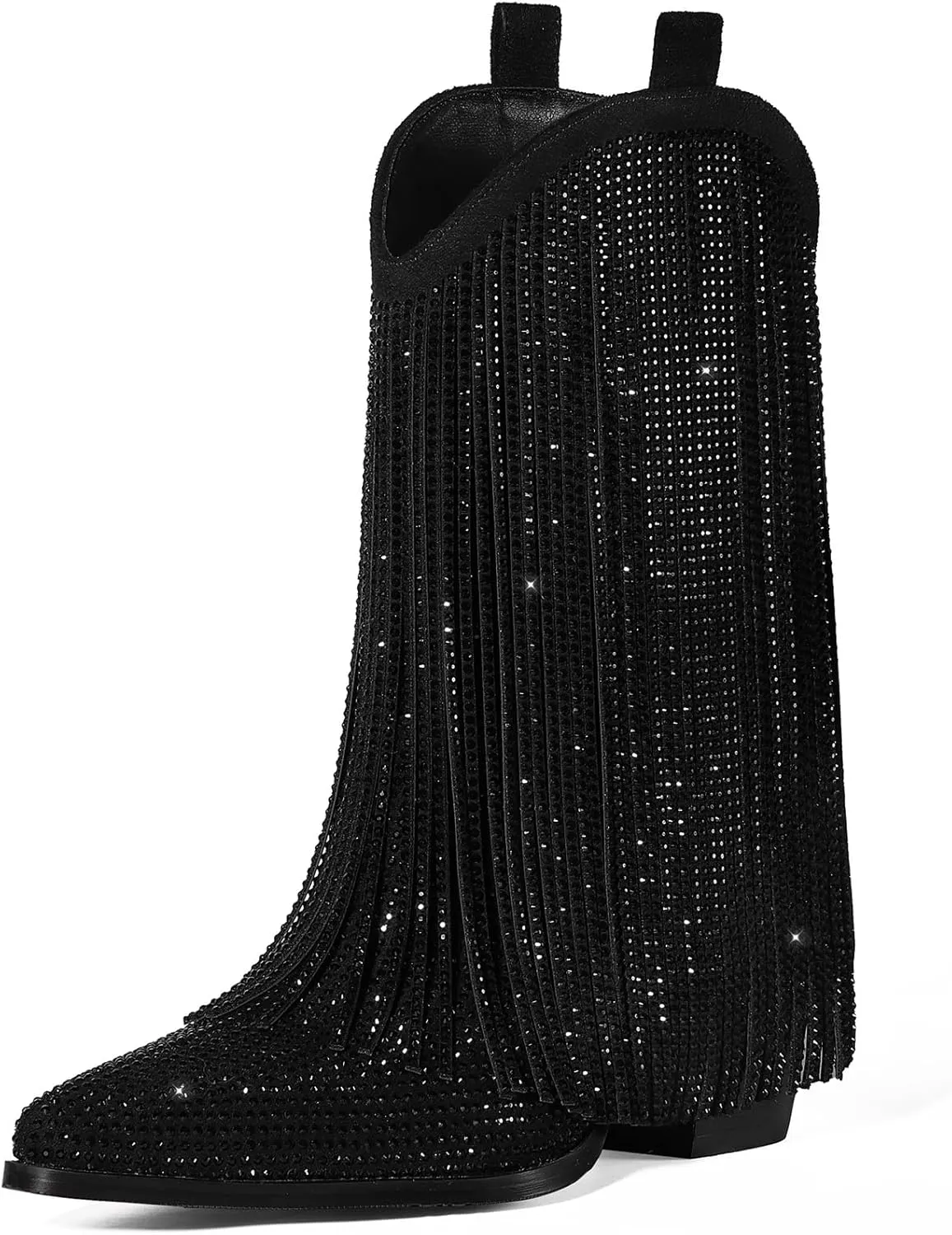 Cowboy Boots for Women - Cowgirl Western Rhinestone Sparkly Fringe Chunky Heel Pointed Toe Ankle Boots