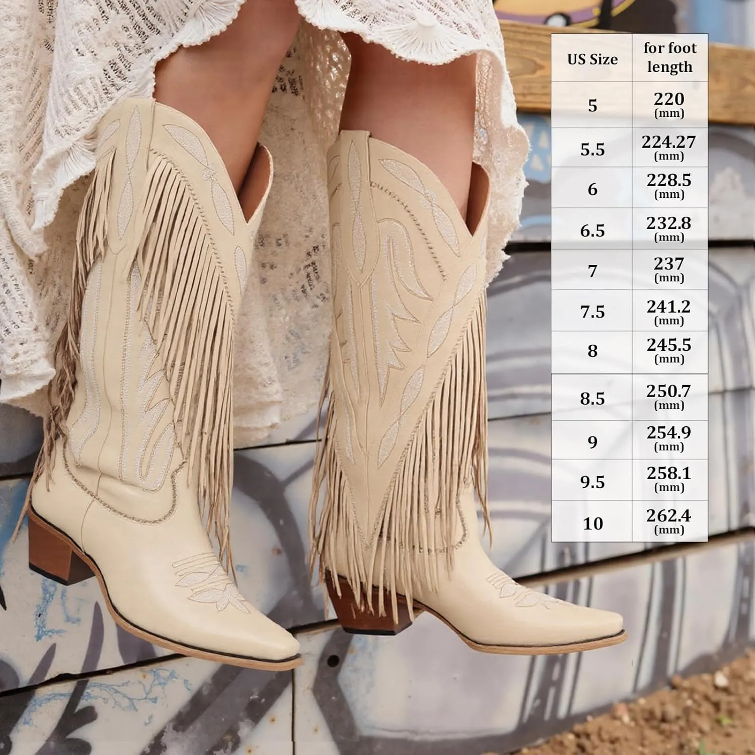 Cowboy Boots for Women Retro Pointed Toe Pull On Block Chunky Heel Embroide Tassel Country Concert Outfits Calf Western Cowgirl Boots
