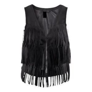 Cowgirl's Western Black Suede Leather Fringe Vest CGV449