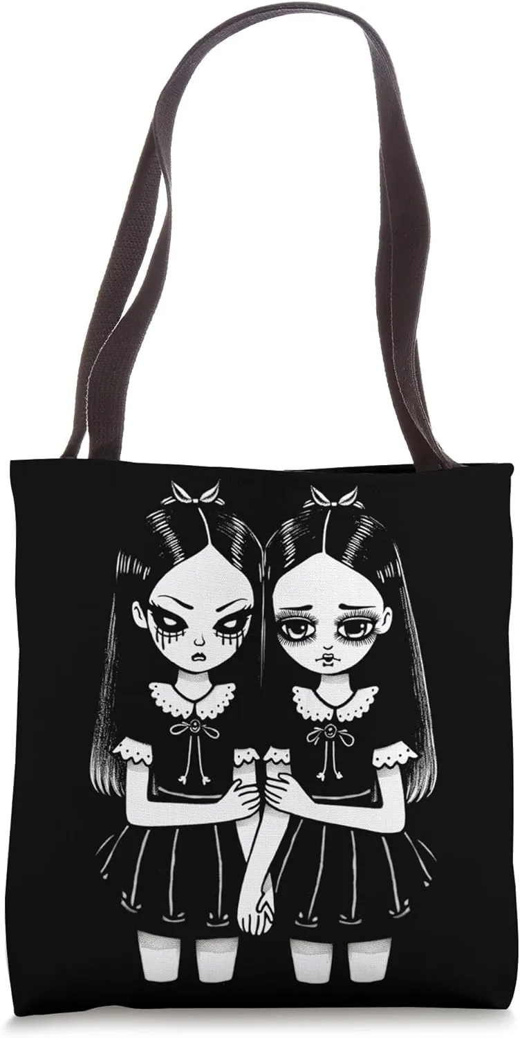 Creepy Cute Revenge And Sorrow Sister Twins Lurk In The Dark Tote Bag