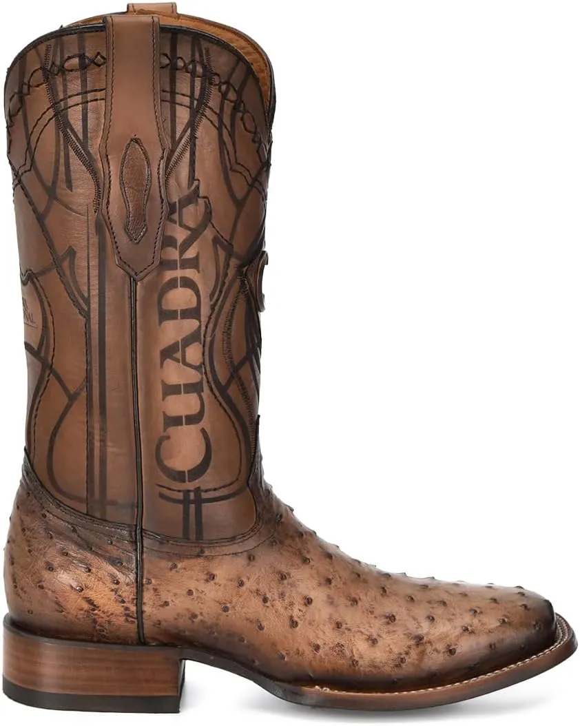 Cuadra Men's Boot in Ostrich Leather Brown With Laser Engraving 3Z2LA1