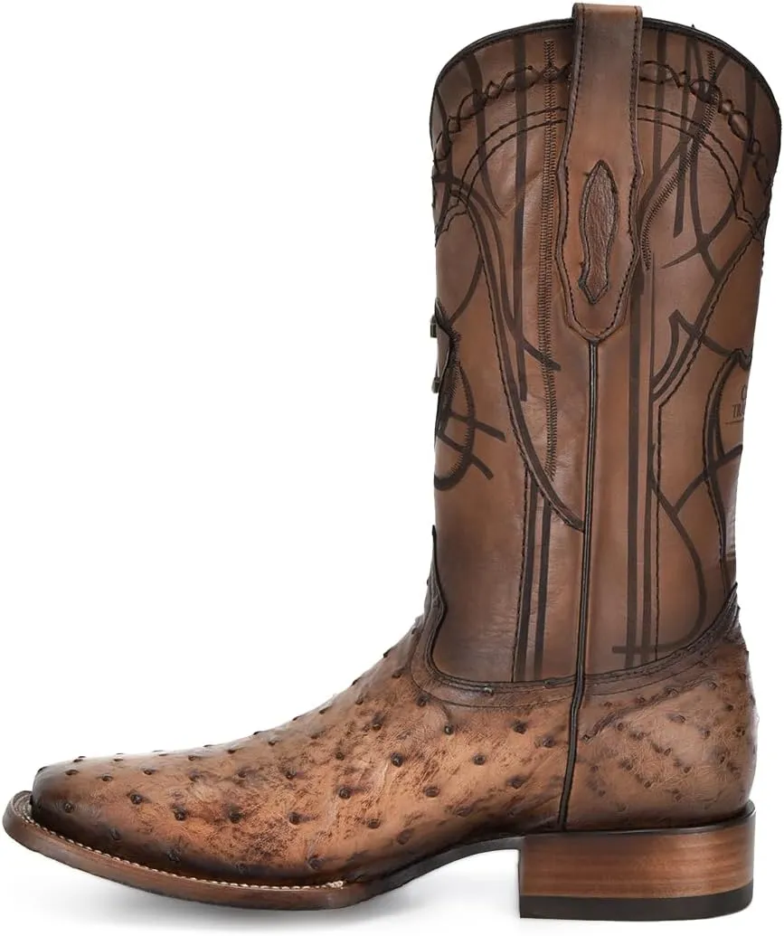 Cuadra Men's Boot in Ostrich Leather Brown With Laser Engraving 3Z2LA1