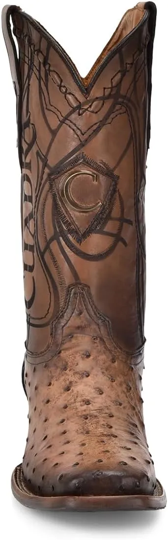 Cuadra Men's Boot in Ostrich Leather Brown With Laser Engraving 3Z2LA1