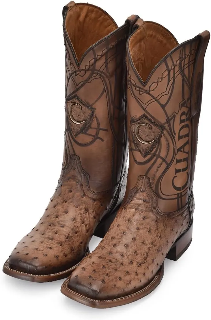 Cuadra Men's Boot in Ostrich Leather Brown With Laser Engraving 3Z2LA1