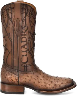 Cuadra Men's Boot in Ostrich Leather Brown With Laser Engraving 3Z2LA1