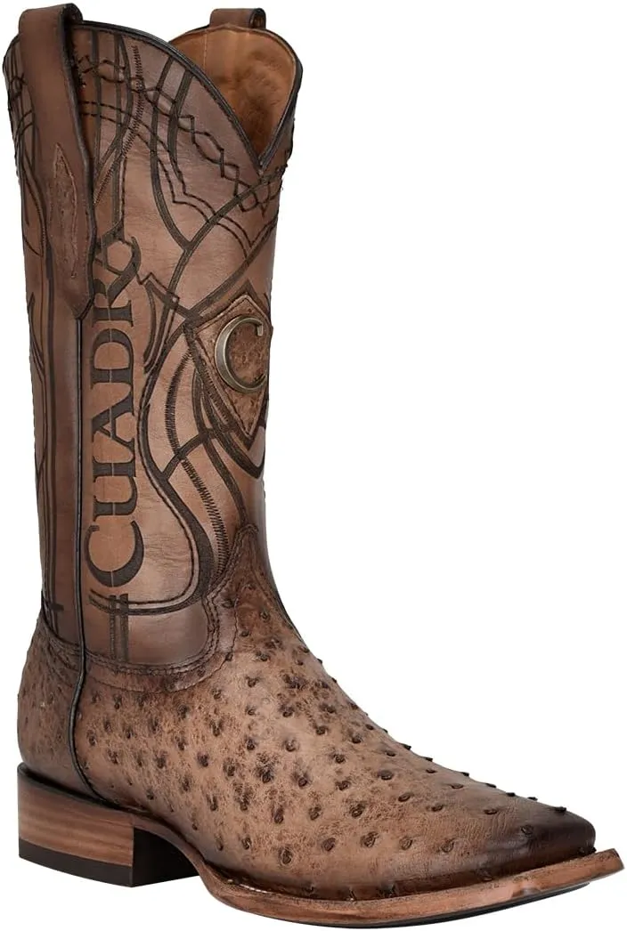 Cuadra Men's Boot in Ostrich Leather Brown With Laser Engraving 3Z2LA1