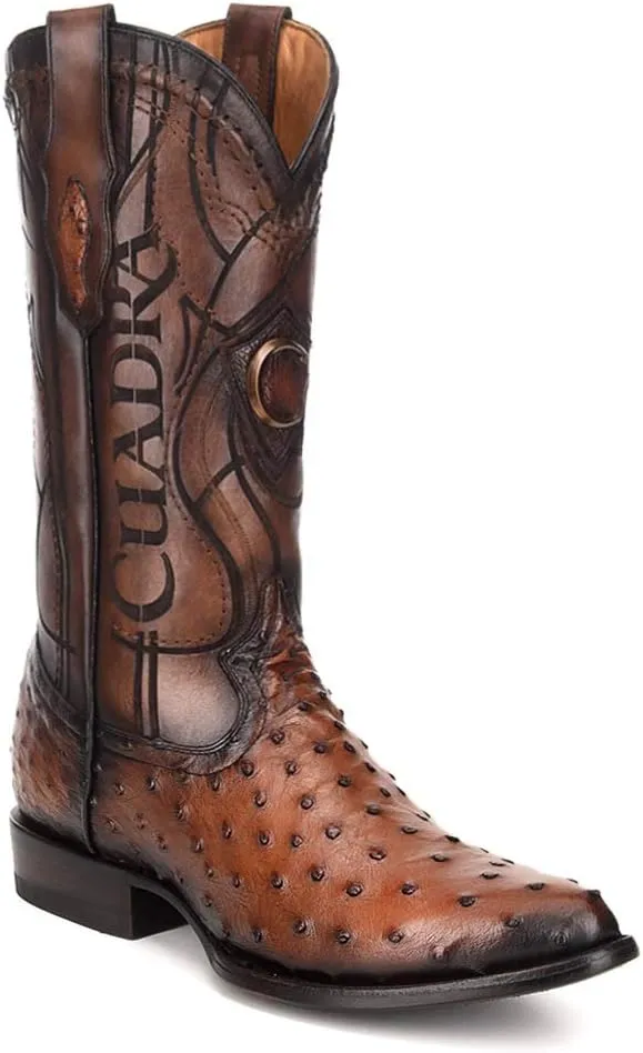 Cuadra Men's Western Boot in Genuine Ostrich Leather Brown